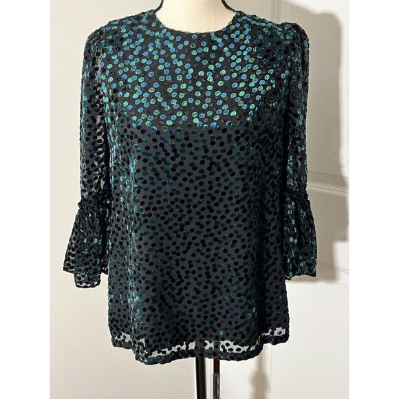 NWT Tuckernuck Black Flock Dot Velvet Luciela Blouse size Small - Picture 3 of 8